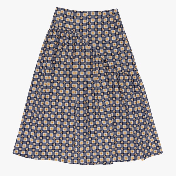 NWT LISA SAYS GAH MAEVE MIDI SKIRT- NAVY DAISY GINGHAM - SIZE M - Picture 1 of 8